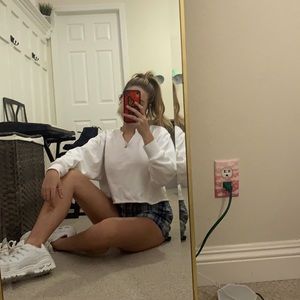 White V-Neck Long Sleeved Shirt